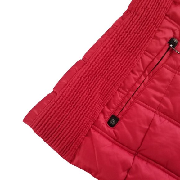 NAUTICA PUFFER COAT WOMENS MEDIUM RED BLACK FAUX FUR TRIM WATER RESISTANT NWT - Picture 3 of 12